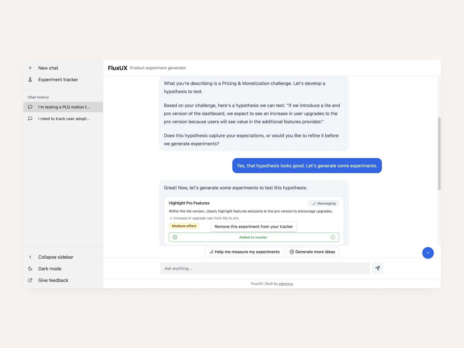 FluxUX — AI-powered experiment generator
